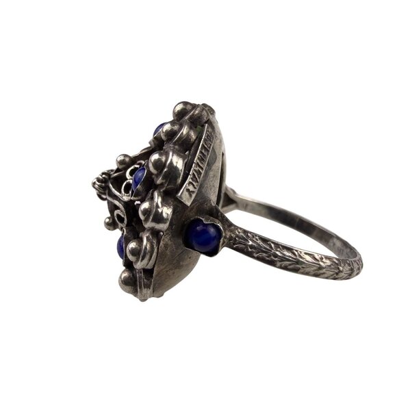 Vintage Sterling Silver Blue Glass Dome Filigree Ring Made In Italy Bold Design - Picture 3 of 7